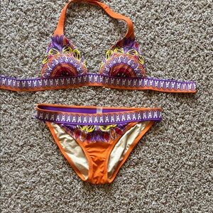 Victoria's Secret Orange Bikini with Purple & Yellow Print